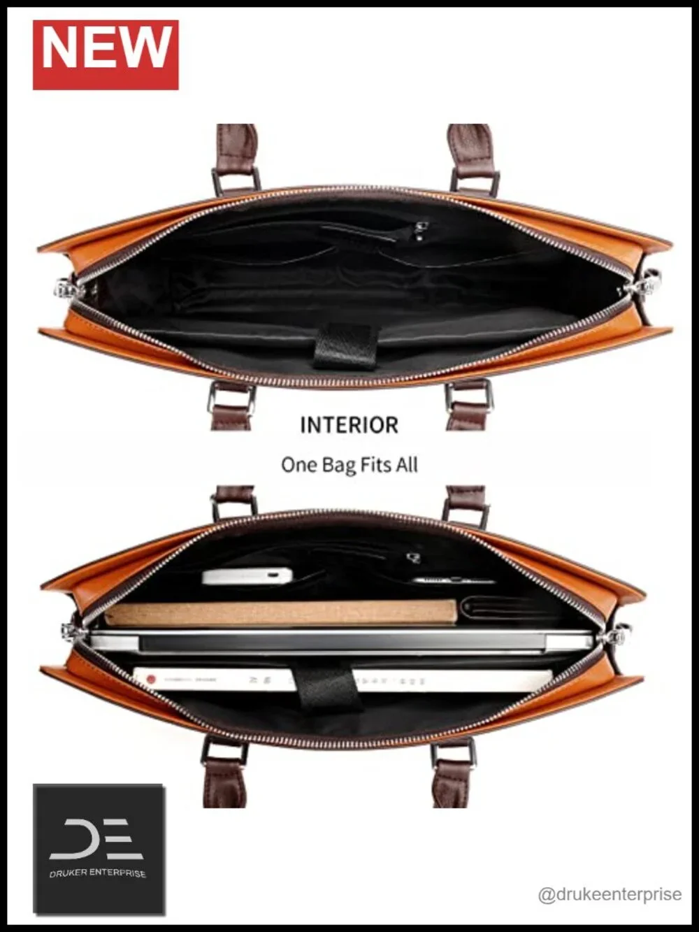 Leather Briefcase Laptop Bag for Men with Padded Handle Shoulder Strap
